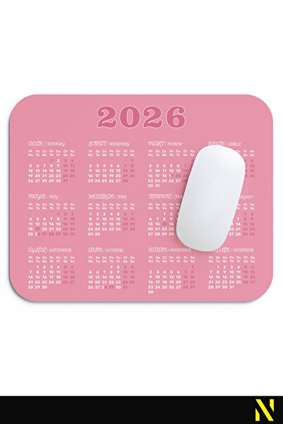 nilizma Mousepad ergonomic roz cu calendar 2026, ideal pentru utilizarea acasă și la birou, cu suprafață anti-alunecare