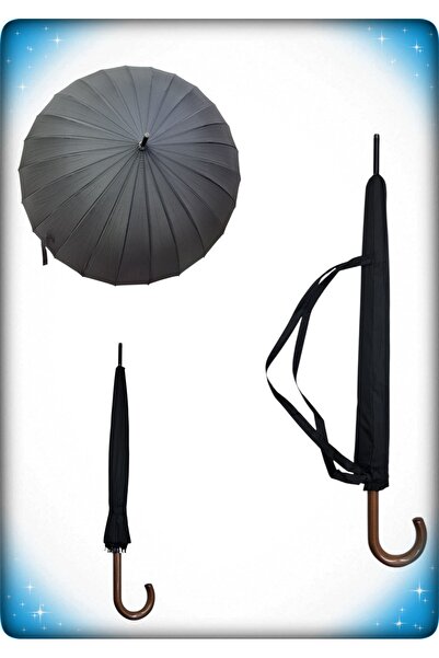 Rainwalker 24 Telli Ahşap Saplı Baston Model Ultra Sağlam Fiber Gövde Rüzgar Korumalı Şemsiye