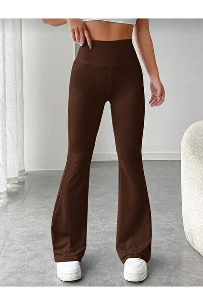 glanour Women's Black & Brown Flared Fleece Inside to Shaping / Sculpting Light Leggings