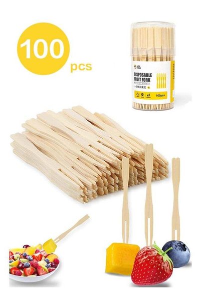 Generic 100 Bamboo Appetizer Forks, 3.5 Inch Mini Bamboo Forks for Charcuteri...