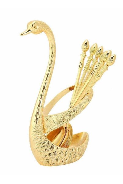 Generic Coffee Spoon Kit with Zinc Alloy Swan Shape Holder and 6 Piece Stainl...