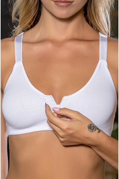 PERLMUTT Front Zipper Medical Cotton Sports Bra, Comfortable Bra with Cross Support