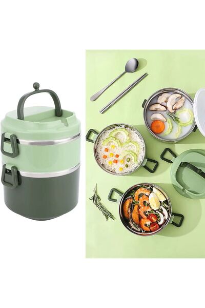 OEM 304 stainless steel 1.4L lunch box with 2 compartments, modern design and portable handle for travel