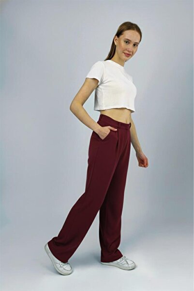 Betimoda Women's High Waist Palazzo Pants Burgundy