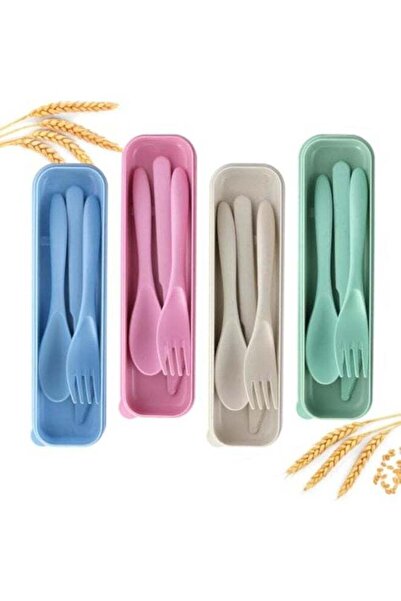 Generic Reusable Travel Utensils Set with Case, 4 Pack Reusable Wheat Straw P...