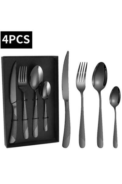 Generic 4-Piece Modern Black 18/10 Stainless Steel Flatware Set with Forks Sp...