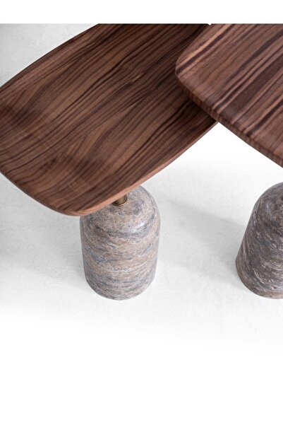 CAVARİOR MOBİLYA Doğal Mermer 3'lü Zigon Sehpa Takımı