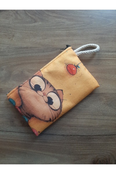 OWLBAG COMPANY OWL BAG сладка малка котка жълт фон Модел с мотиви портмоне ка...