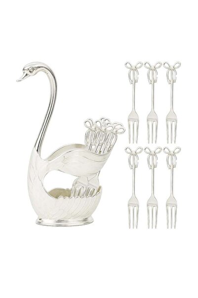 Generic UKR Silver 6-Piece Swan Dessert Fork Set Stainless Steel Appetizer Fo...