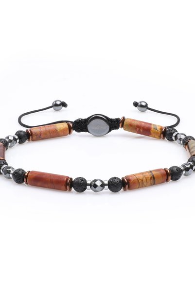 Sırlı Taş Jasper, Lava, Hematite Natural Stone Bracelet, Unisex Bracelet, Designer Bracelet Adjustable with String