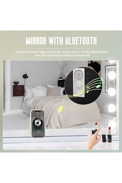 OEM Hansong Hollywood mirror, 80x60 cm, adjustable LED lights, 3 color modes, Bluetooth, microphone, USB