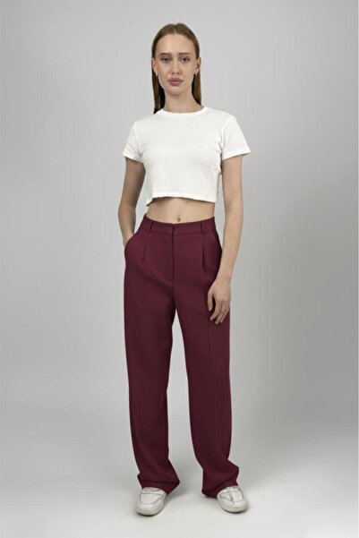 Betimoda Women's High Waist Palazzo Pants Burgundy