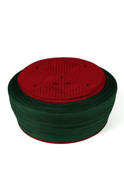 Sarıkhane Prayer Scarf - Green Fabric - Burgundy Cap - Plain Wrap - Nâli Shar...