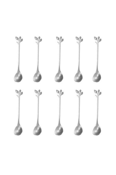 Generic 10-Piece Stainless Steel Elegant Silver Leaf Coffee Spoons Set 12 x 2...