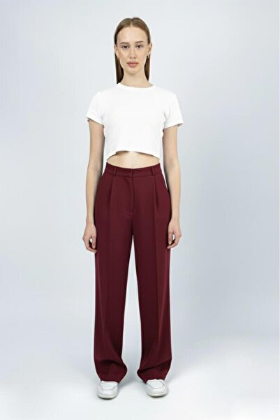Betimoda Women's High Waist Palazzo Pants Burgundy