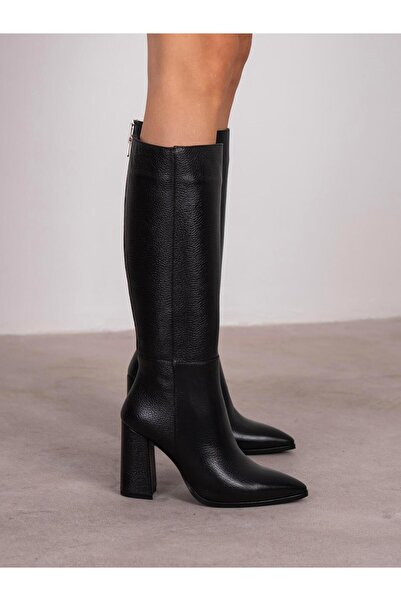 ECENİN BUTİĞİ Fres Siyah Hakiki Deri Kadın Çizme