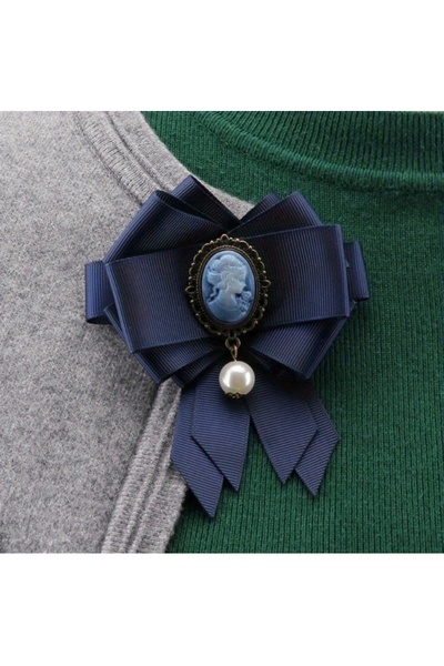 Accessories Hei Vintage Lacivert Fiyonk Şeklinde Şık Kadın Zarif Aksesuar Broş