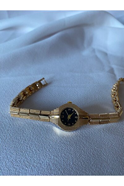 uyguntakıaksesuar Gold Vintage Textured Black Dial Women's Wristwatch – Retro...