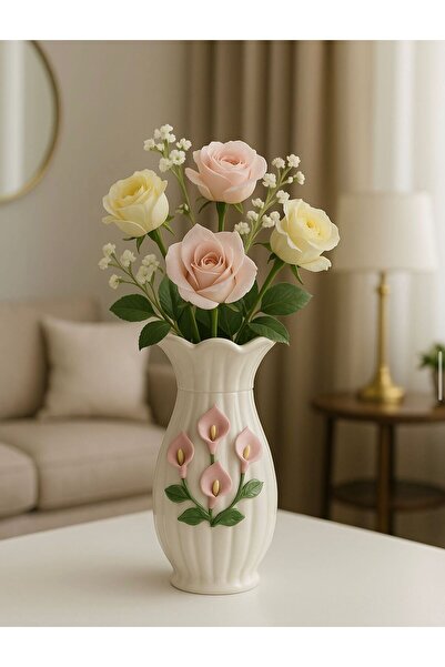 Handmade EL YAPIMI DEKORATİF ÇİÇEK KABARTMALI VAZO