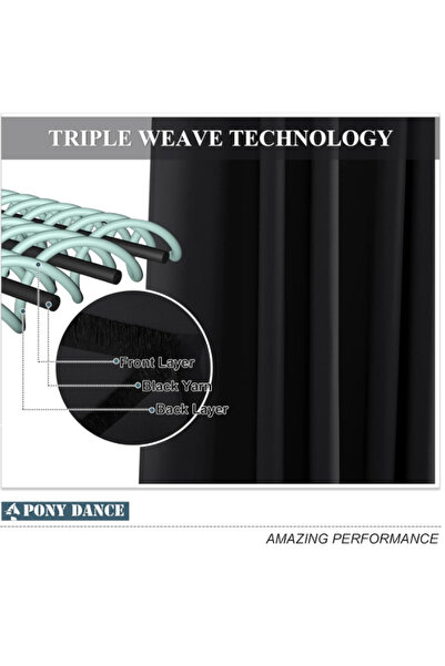 OEM Set of 2 PONY DANCE Curtains, with Rings, Polyester, Opaque, 270 x 140 cm, Black