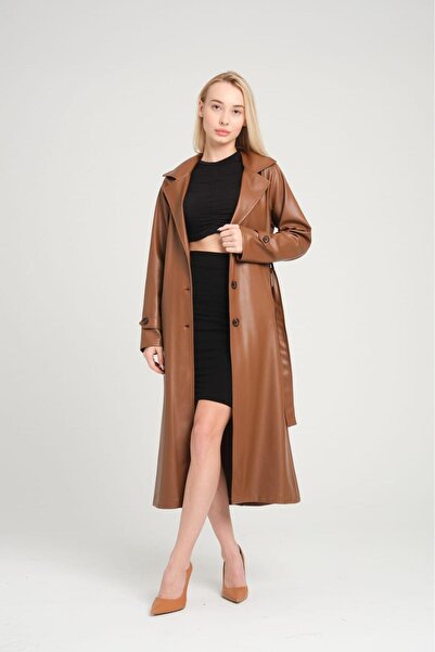 Nisan Kadın Siyah Deri Trençkot