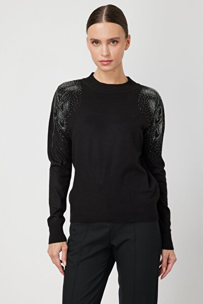 KATREGİYİM On Fashion Crew Neck Sweater with Stones on the Shoulders