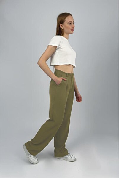 Betimoda Women's High Waist Palazzo Pants Khaki