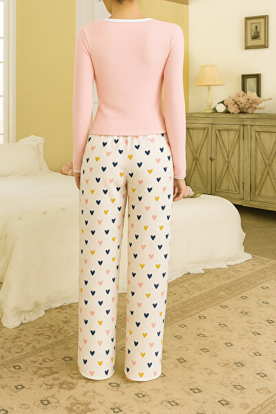 Biraltı Moda Long Sleeve Button Detailed Combed Cotton Women's Pajama Set