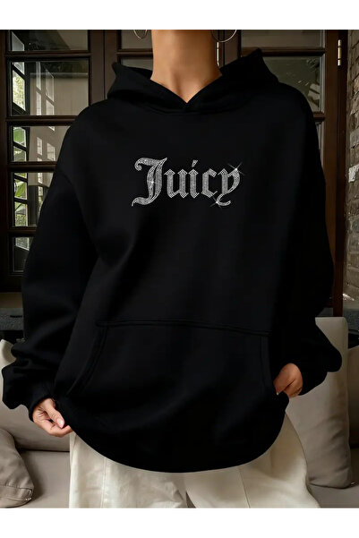 Bozz&Bozz Collection Γυναικείο φούτερ με κουκούλα oversized Juicy Crystal Stone με τύπωμα