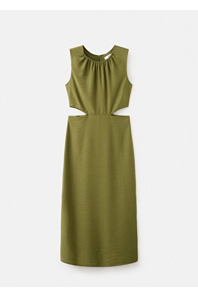 MANGO Woman Kırışık görünümlü cut-out detaylı elbise