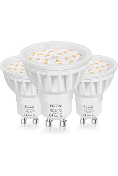 OEM Set of 3 Pispoer Bulbs, GU10, Adjustable, 5W, 2700K, 200-240V, 600 Lm, Ra85, Beam Angle 120°