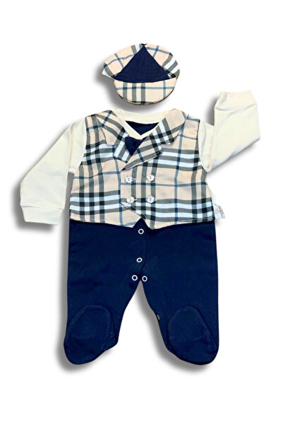 YusGos Baby Boy Romper with Checkered Bow Tie Hat