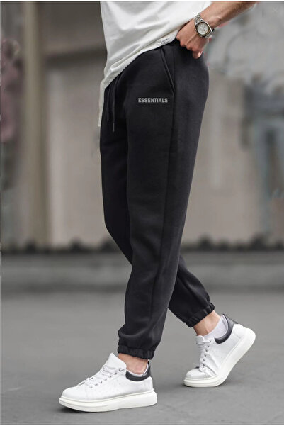 Boi Unisex oversized Νέα σεζόν ESSN 404 Written Essential Sweatpants Jogger - Μαύρο γκρι λαστιχένιο πόδι