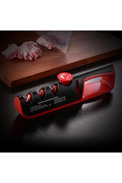 OEM 4-in-1 Knife Sharpener, Multifunctional, Tungsten Steel and Diamond, 6 Adjustable Levels, Red