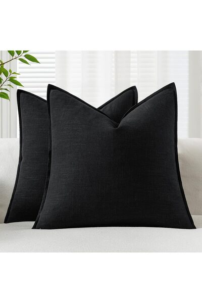 OEM Set of 2 EMEMA decorative covers, linen and cotton, 45 x 45 cm, black