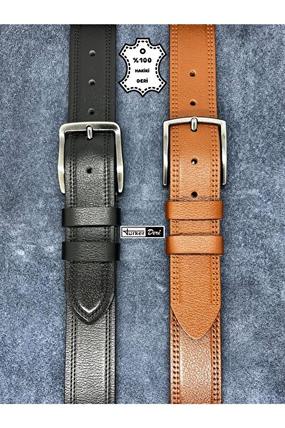 Türker DERİ Set of 2 100% Genuine Leather Men's Jeans Belt 4cm Buffalo Leathe...
