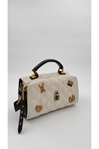 Levidor Krem Siyah Ayaralanabilir Askılı Kapitone El Çantası Orijinal Premium Çanta