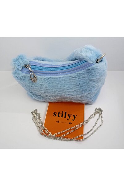 stilyy Mavi Tüylü Peluş Kadın Çanta