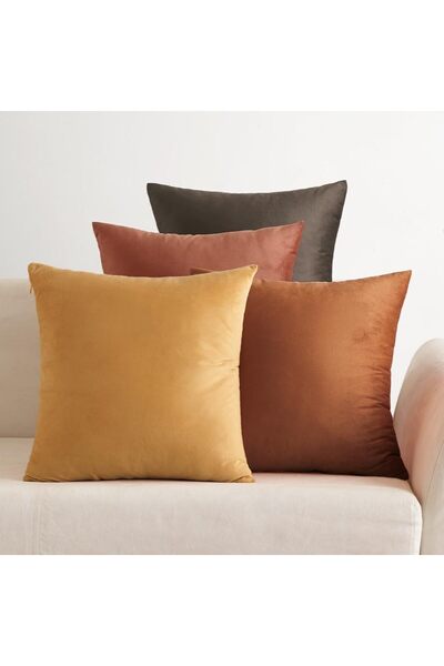 OEM Set of 4 EMEMA Decorative Cushion Covers, Velvet, 50x50 cm, Warm Colors Earth Yellow
