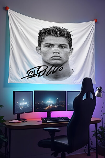 Halura Ronaldo CR7 Futbolcu Duvar Örtüsü - Kaliteli Kumaş, Oda Dekoru Tapestr...