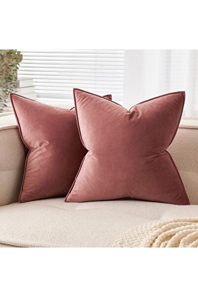 OEM Set of 2 EMEMA decorative covers, Velvet, 40 x 40 cm, Folded edges, Burgu...