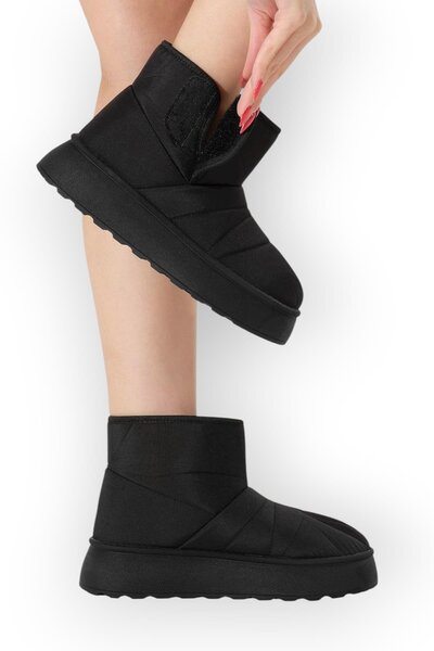 Liger Fur Inside Parachute Fabric Velcro Thick Sole Women's Boots Black