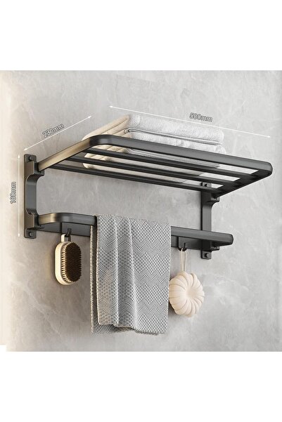 OEM Suport prosoape, aluminiu, autoadeziv, pliabil 90°, 58x23x18 cm, finisaj mat, negru