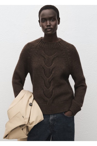 MANGO Woman Perkins yaka örgü desenli kazak