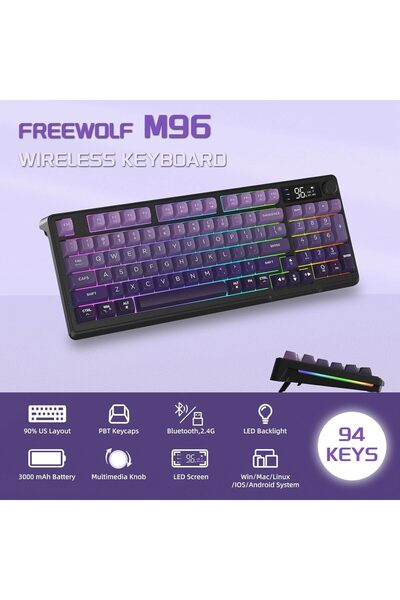 ATAsoft ELEKTRONİK Since 2021 M96 Ofis Klavye Bluetooth/2.4g Kablosuz Oyuncu Klavye Işıklı Usb Type-c Kablolu Şarjlı