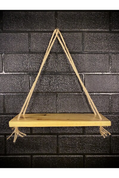 GenelTedarik 3'lü Doğal Ahşap Jüt İpli Duvar Rafı Dekoratif Raf Seti