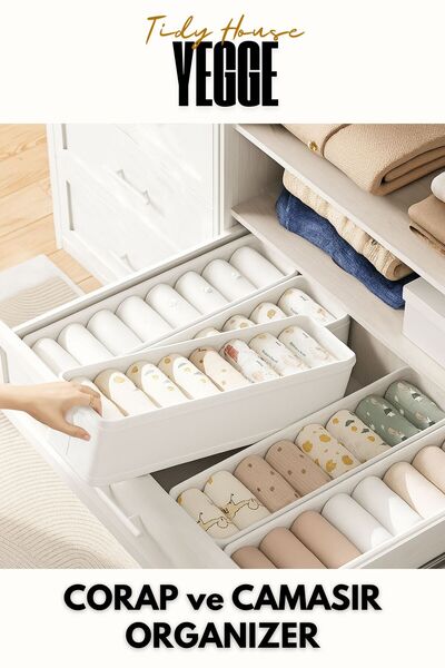 YEGGE White Drawer and Cabinet Organizer, Shelf Organizer, Socks and Laundry Organizer Box