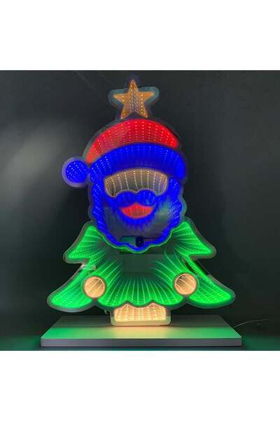 Issa Decorațiune de Crăciun 30x23cm, Brad Oglindă 3D cu Lumină LED Multicoloră, Alimentare USB