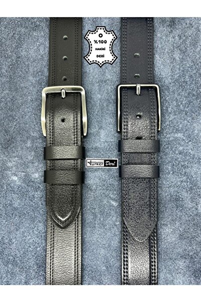 Türker DERİ Set of 2 100% Genuine Leather Men's Jeans Belt 4cm Buffalo Leathe...