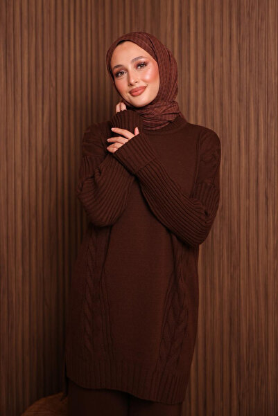 Mogi Butik Women's Oversized Knitted Patterned Pants Hijab Knitwear Set 3117